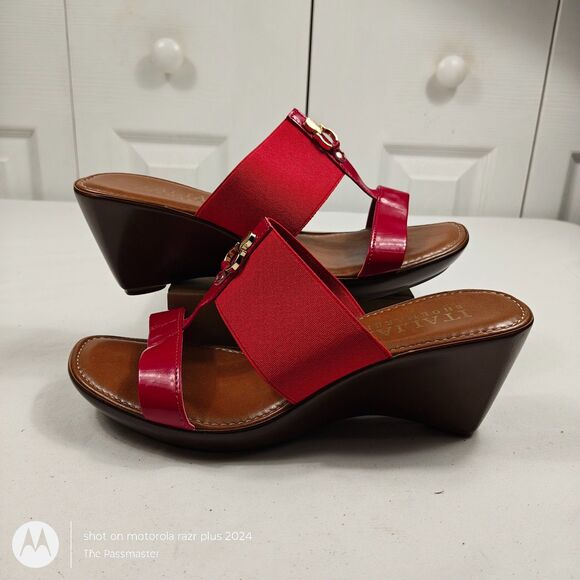 Women's ITALIAN SHOEMAKERS Red Wedge-Heel Sandals US Size 8.5 Made in Italy - Picture 4 of 12